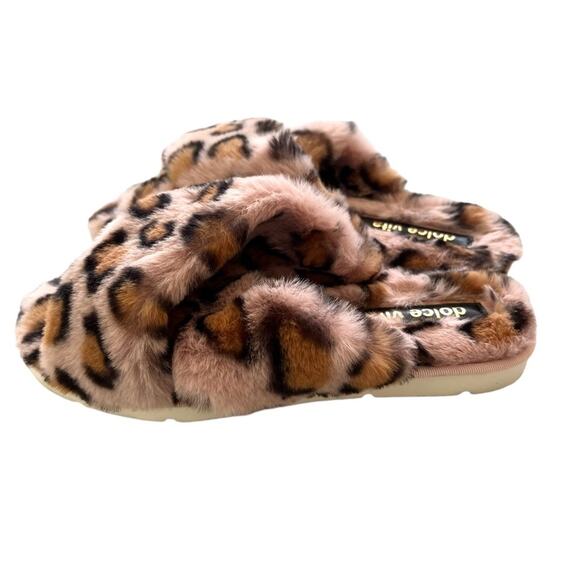 Dolce Vita Leopard Print Faux Fur Cross Band Slippers Womens Cozy Plush Slides 6 - Picture 3 of 8